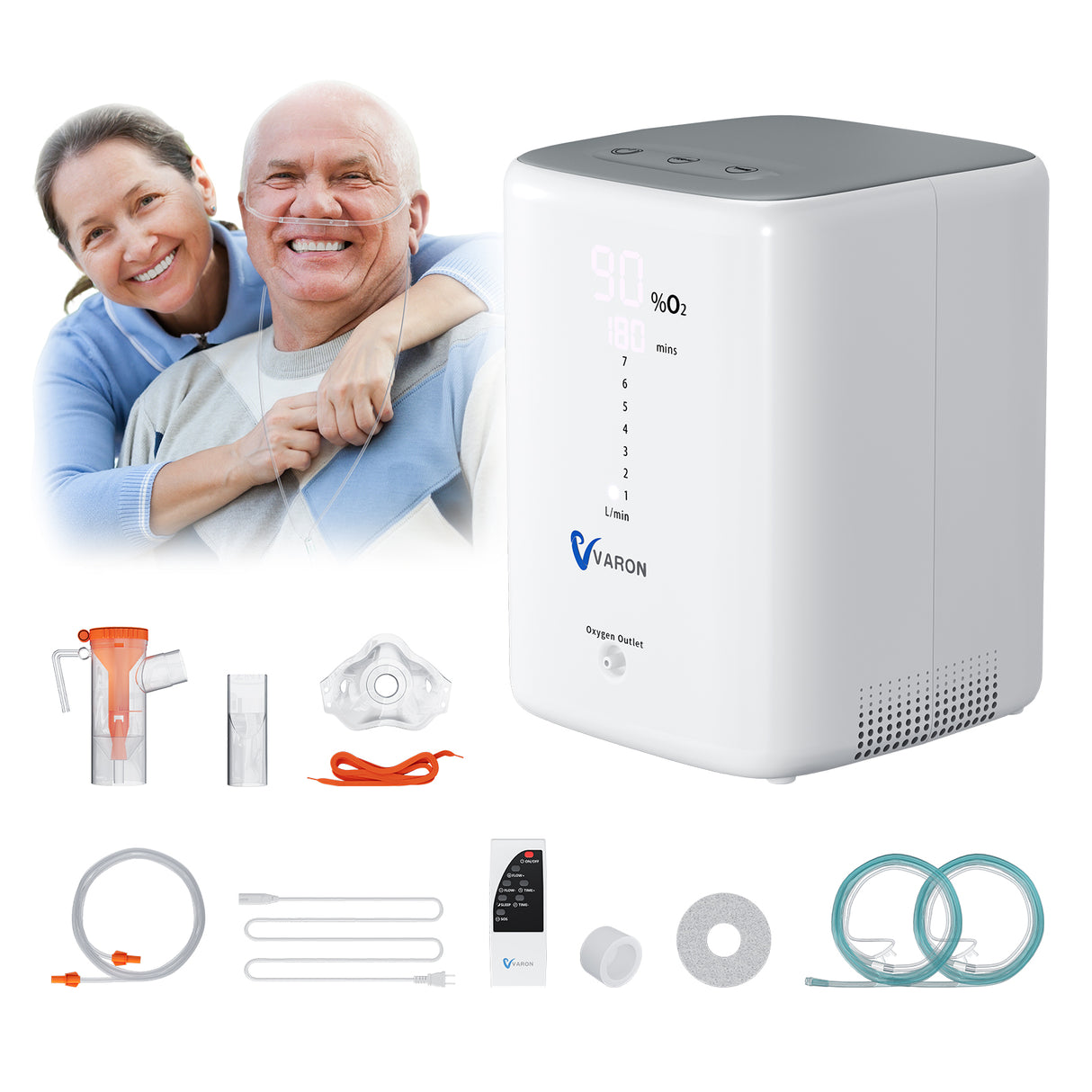 VARON VH-3 Home Oxygen Concentrator | 1-7 L/min Comfortable Therapy, CE Approved