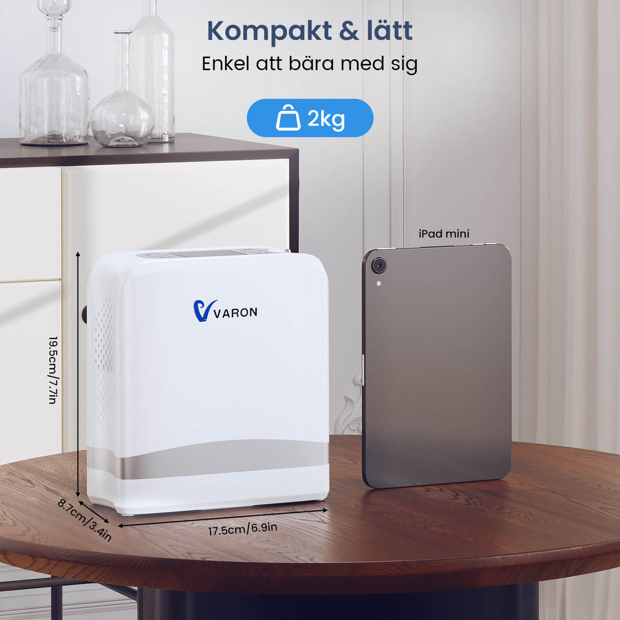 VARON VP-8 Lite | Bärbar pulserad syrgaskoncentrator – 90 % syrehalt