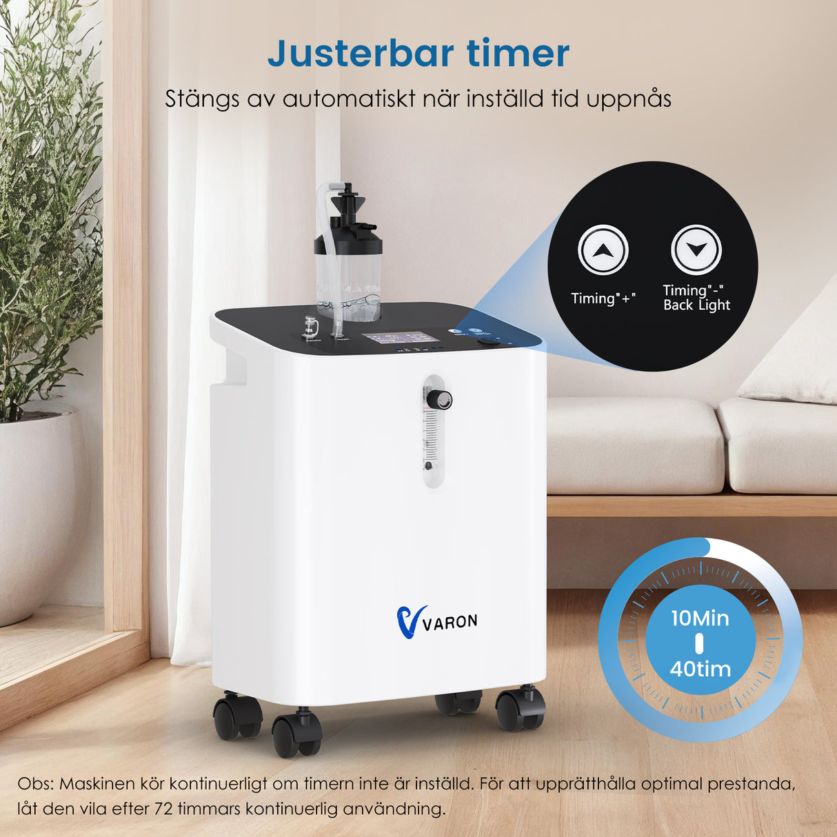 VARON VH-3 PRO Hem-Syretillredare | 10-stegskontroll, Bekväm Terapi, CE-godkänd