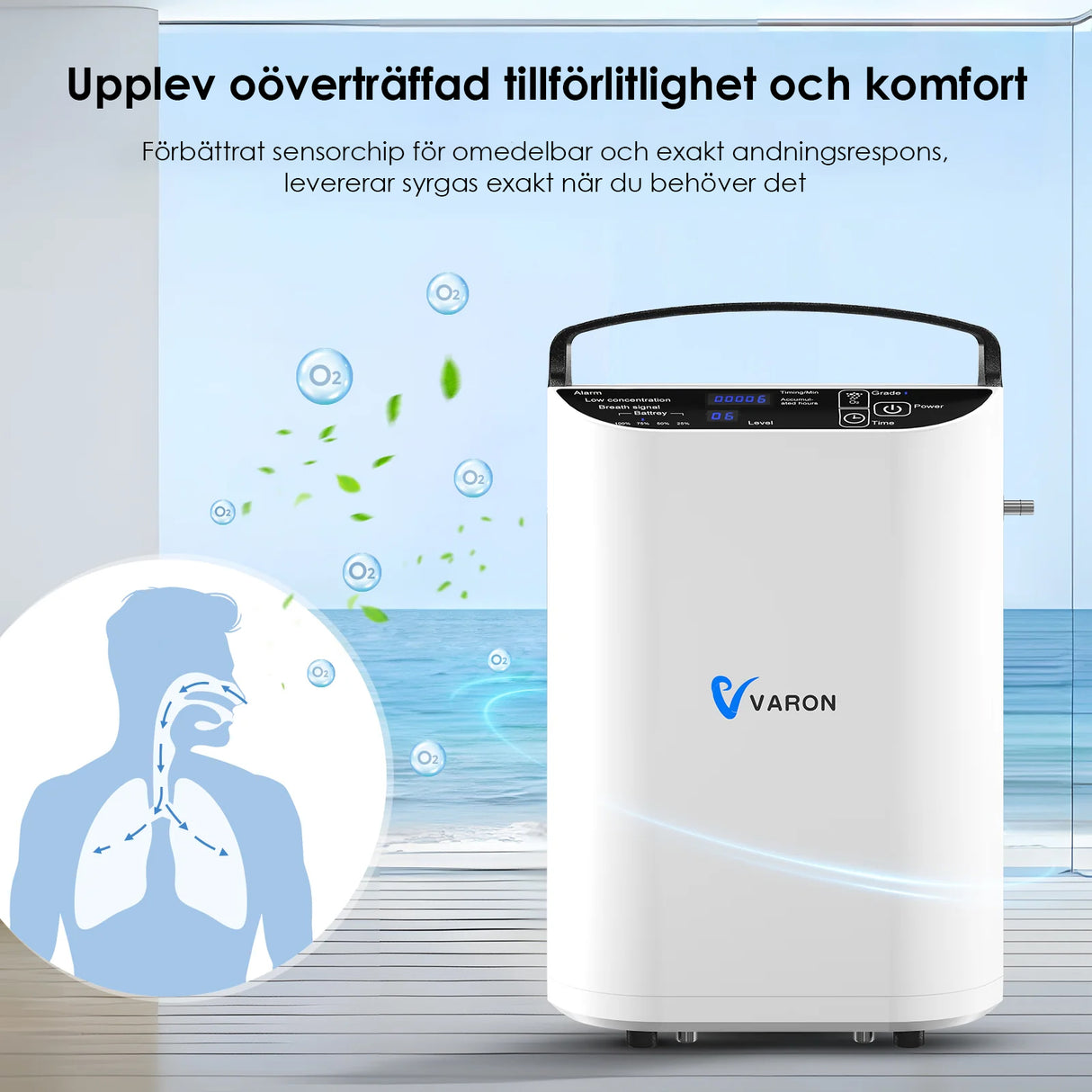 VARON VP-1 Bärbar Syrgaskoncentrator med pulsdos-teknik | 24-timmars Drift, CE-godkänd