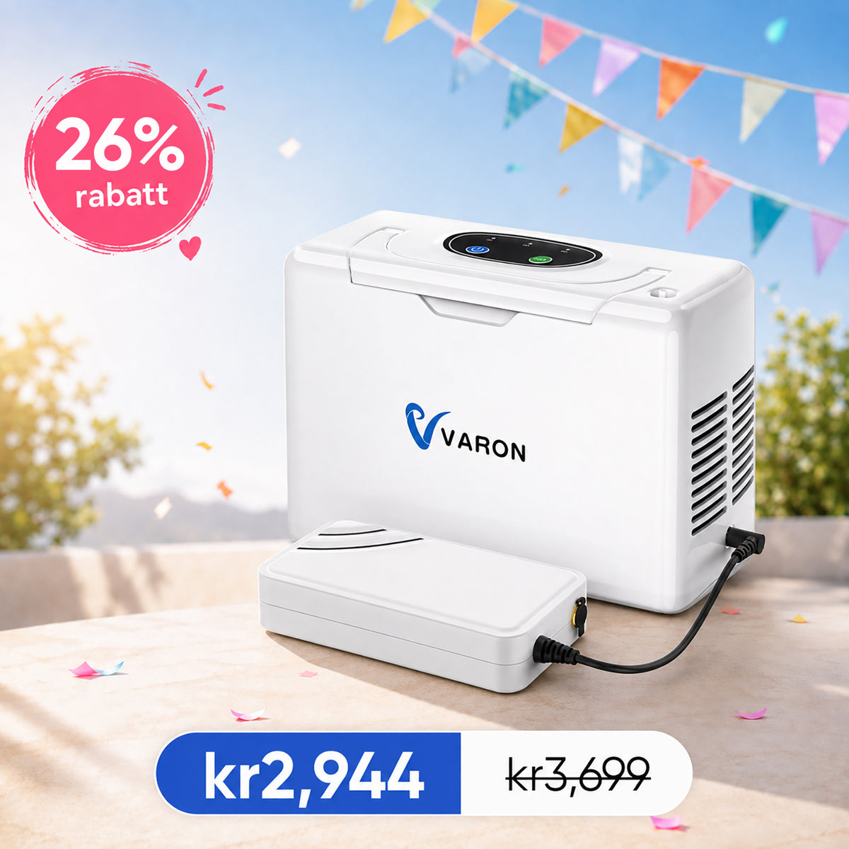 VARON VL-2 Lightweight 3L/min Continuous Portable Oxygen Concentrator, CE Approved