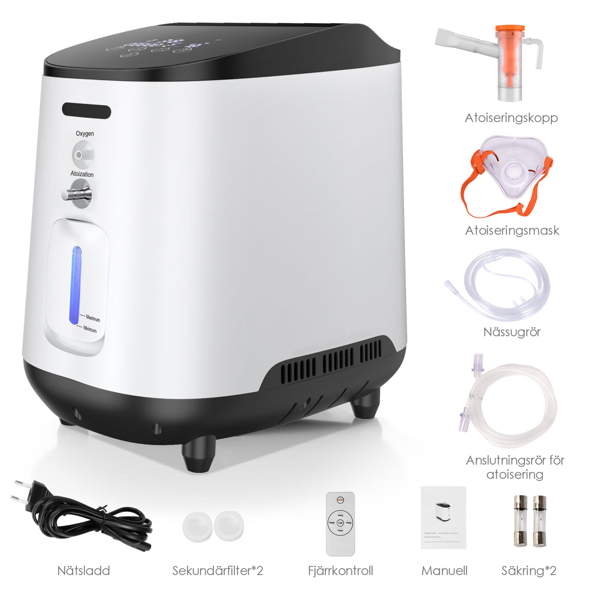 VARON VH-2 Syrgaskoncentrator i Hemmet | 1-7 L/min Justerbar, 24-timmars Drift, CE-godkänd