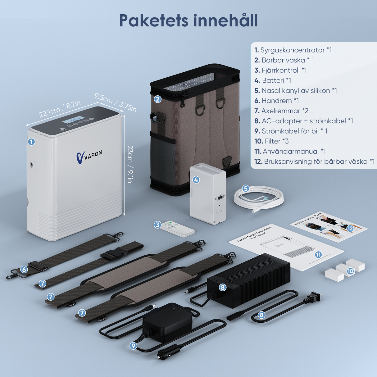 VARON VP-6 Kontinuerlig Portabel Syretillredare | 1-6 L/min Flöde, CE-godkänd