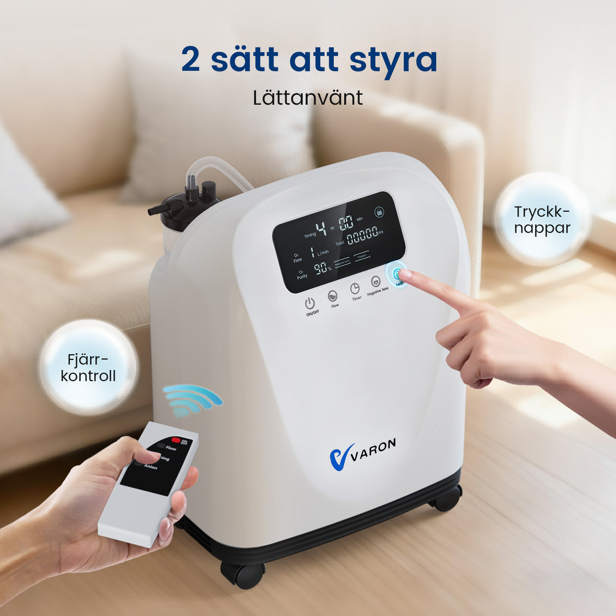 VARON VH-4 Syrekoncentrator för hemmet | Kontinuerligt flöde 1-9 L/min | CE-godkänd