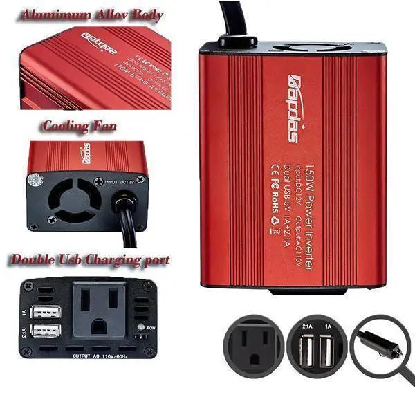Bilomvandlare 150W med dubbel USB-port 3,1A | 12V till 110V/220V