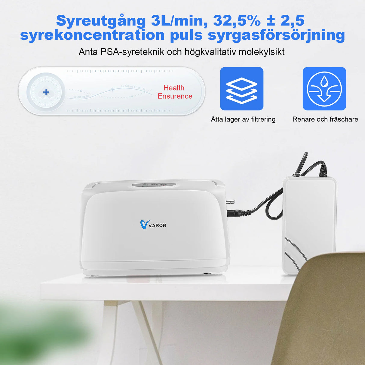 VARON VL-1 Pulssyretillredare | Perfekt för Rörlighet, CE-godkänd