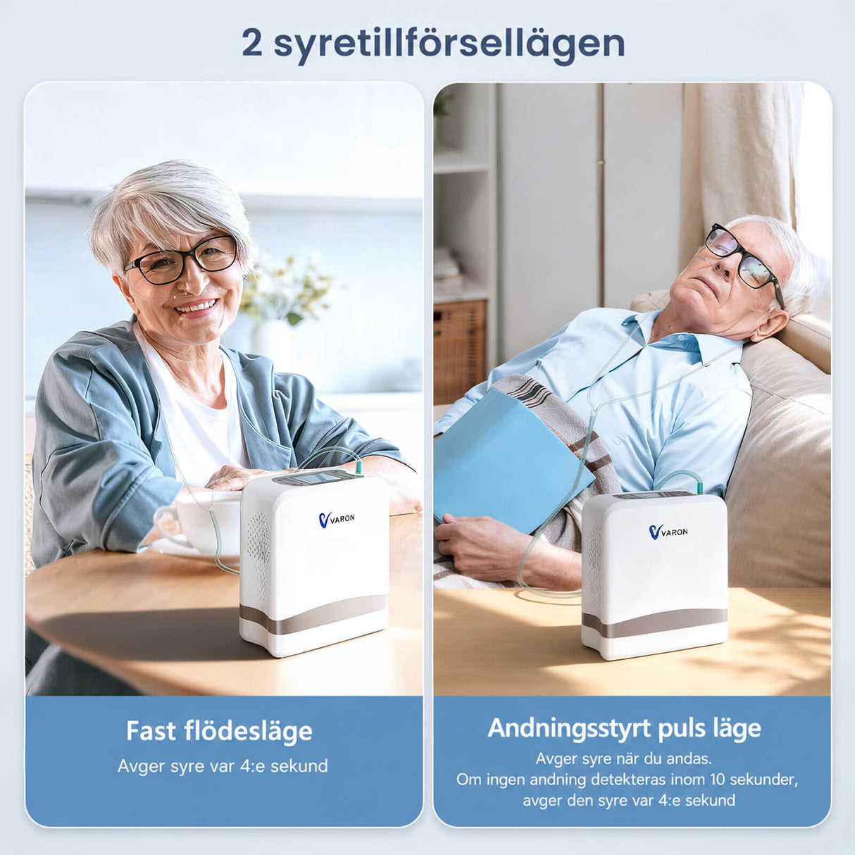 VARON VP-8 Lite | Bärbar pulserad syrgaskoncentrator – 90 % syrehalt