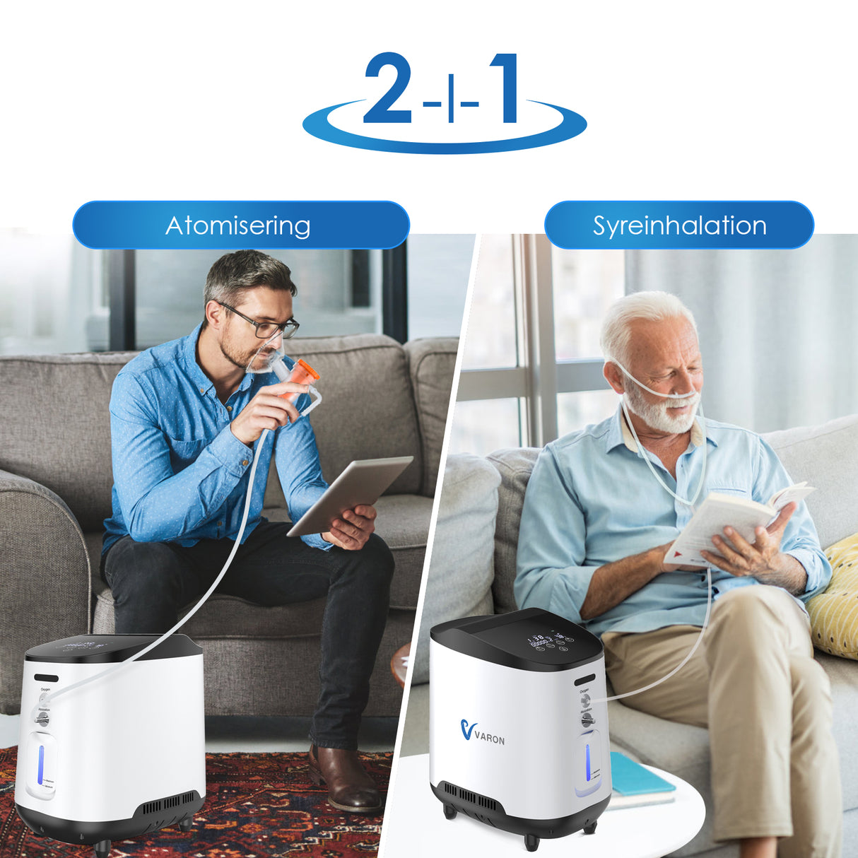 VARON VH-2 Syrgaskoncentrator i Hemmet | 1-7 L/min Justerbar, 24-timmars Drift, CE-godkänd