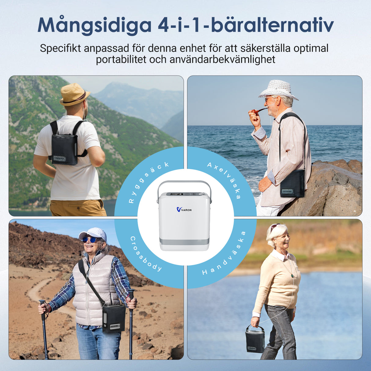 VARON VP-8G | Bärbar pulserad syrgaskoncentrator - 93 % renhet - förlängd batteritid