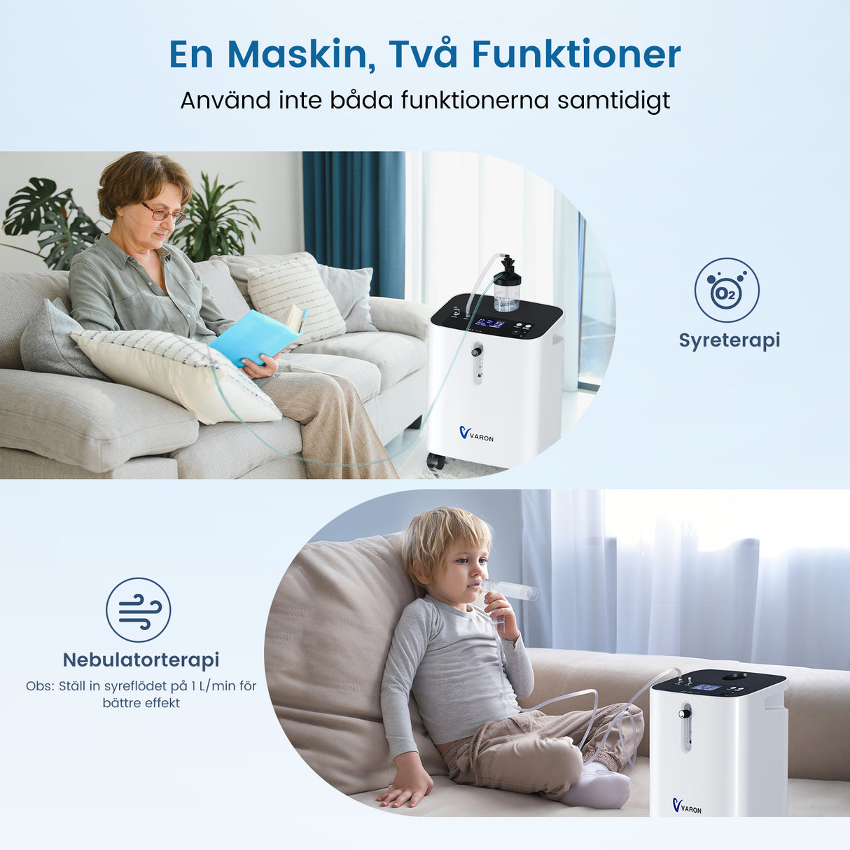 VARON VH-3 PRO Syrgaskoncentrator i Hemmet | 10-stegskontroll, Bekväm Terapi, CE-godkänd