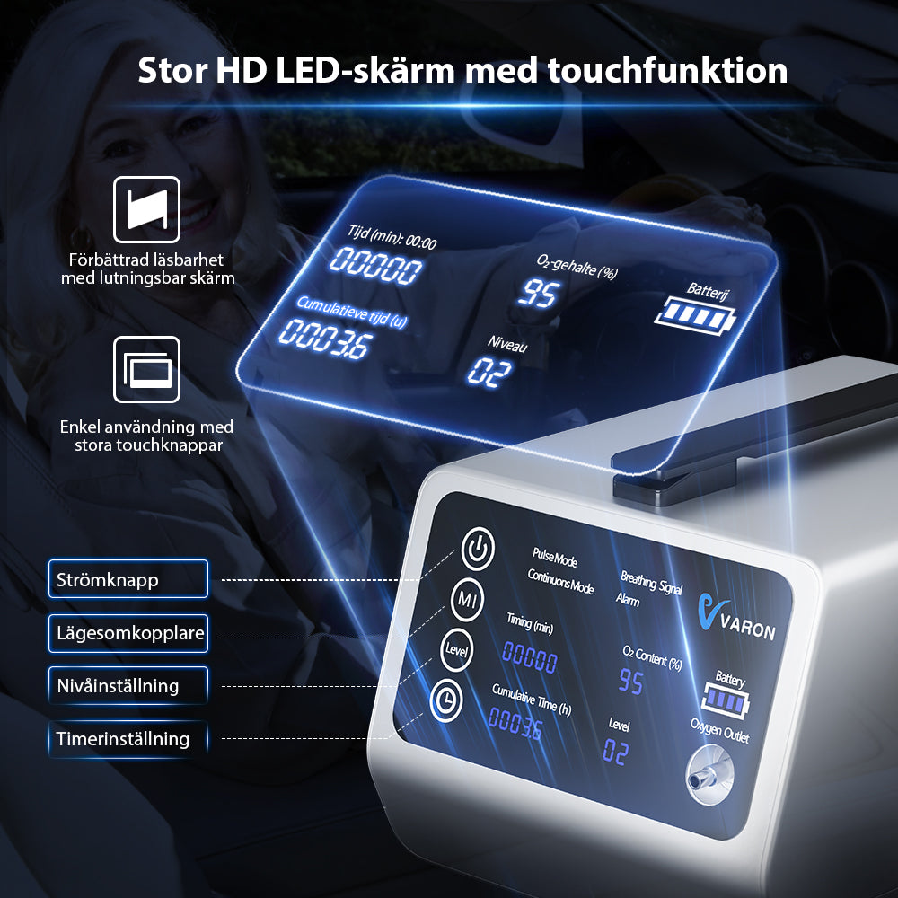 VARON VT-1 Puls & Kontinuerlig Syretillredare | Perfekt för Resor, CE-godkänd