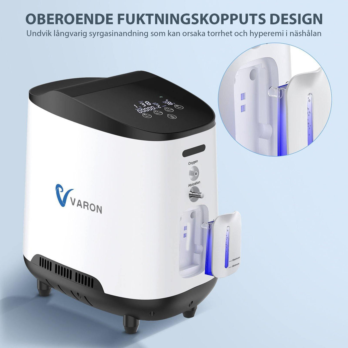 VARON VH-2 Syrgaskoncentrator i Hemmet | 1-7 L/min Justerbar, 24-timmars Drift, CE-godkänd