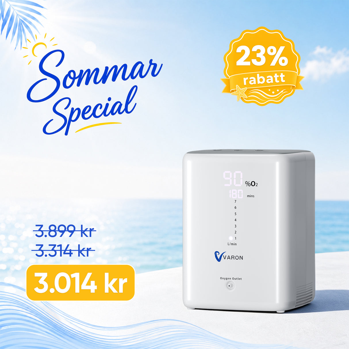 VARON VH-3 Syrgaskoncentrator i Hemmet | 1-7 L/min Bekväm Terapi, CE-godkänd