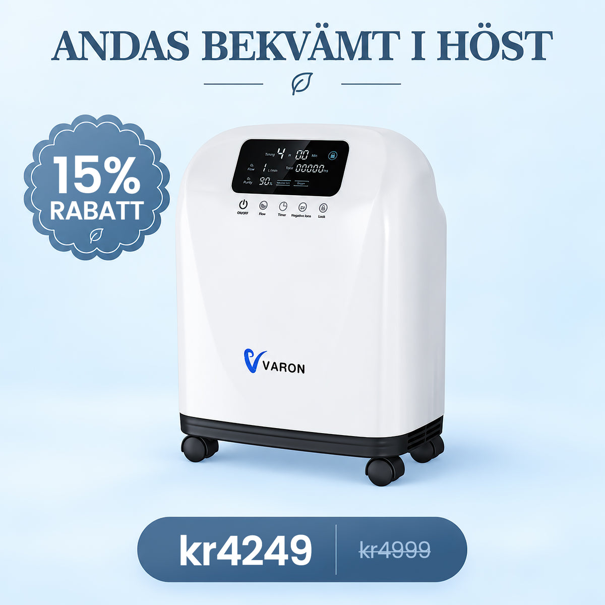 VARON VH-2 Pro -kotikäyttöön tarkoitettu happikonsentraattori | 9-tasoinen säätö, 24 tunnin käyttö, CE-hyväksytty