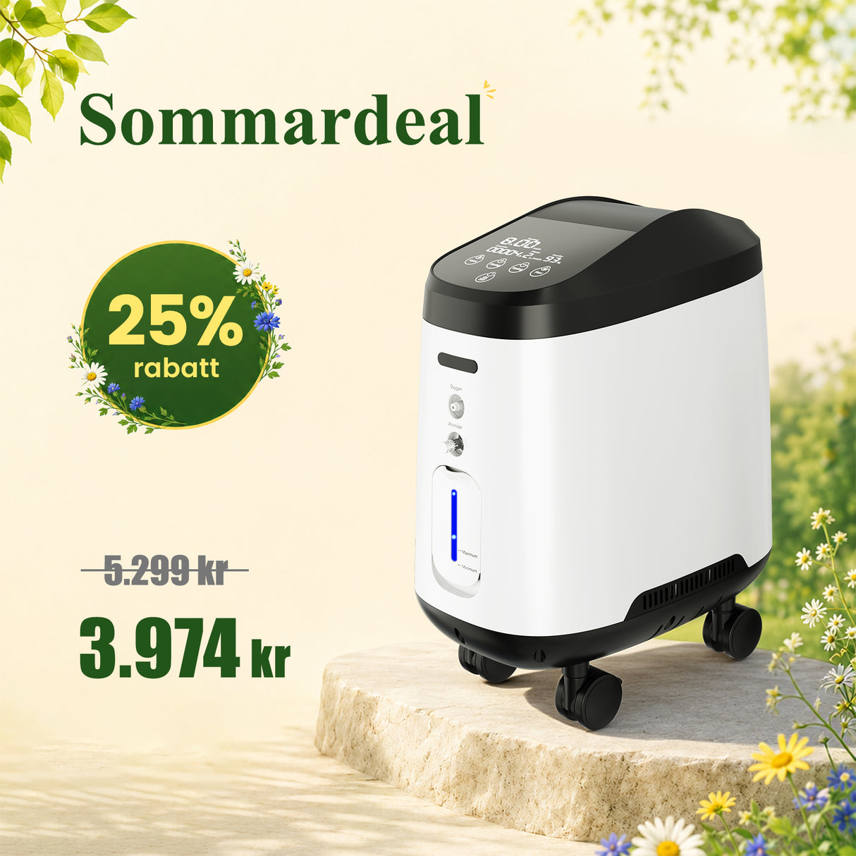 VARON VH-2 Pro Syrgaskoncentrator i Hemmet | 9-nivås kontroll, 24-timmars drift, CE-godkänd