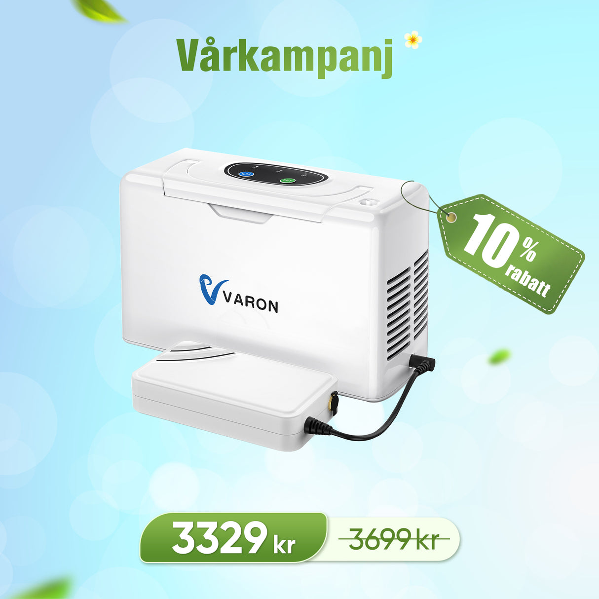 VARON VL-2 Lätt 3L/min Kontinuerlig Portabel Bärbar Syrgaskoncentrator, CE-godkänd