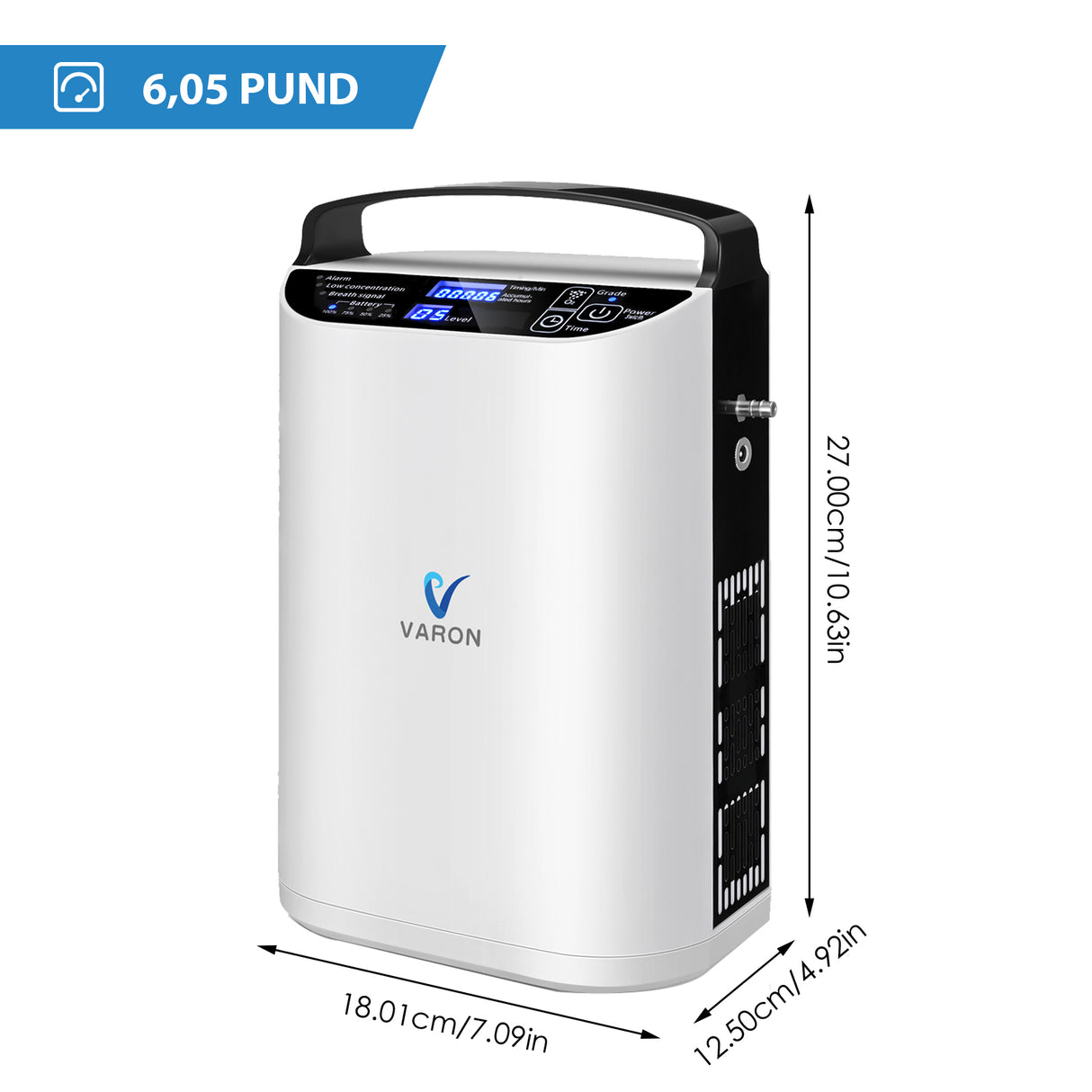 VARON VP-1 Pulsportabel Syretillredare | 24-timmars Drift, CE-godkänd