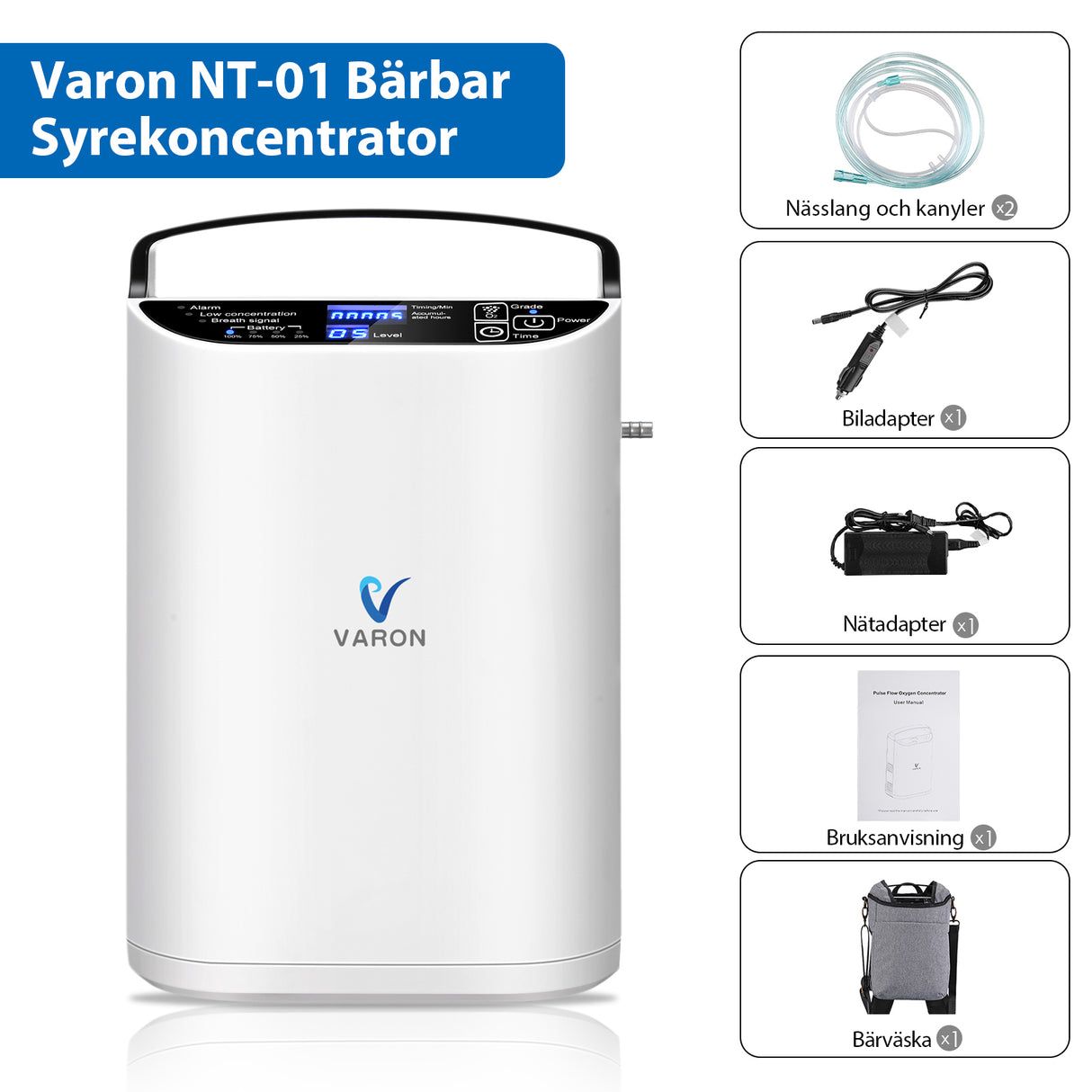 VARON VP-1 Pulsportabel Syretillredare | 24-timmars Drift, CE-godkänd