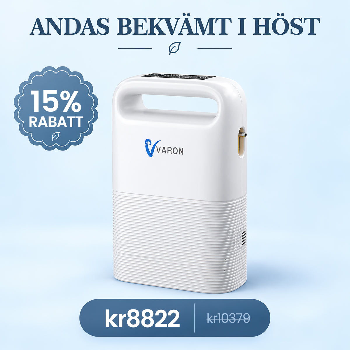 VARON VP-2 Bärbar Syrgaskoncentrator | Pulsdos, 93 % Syrekoncentration, Lång Batteritid