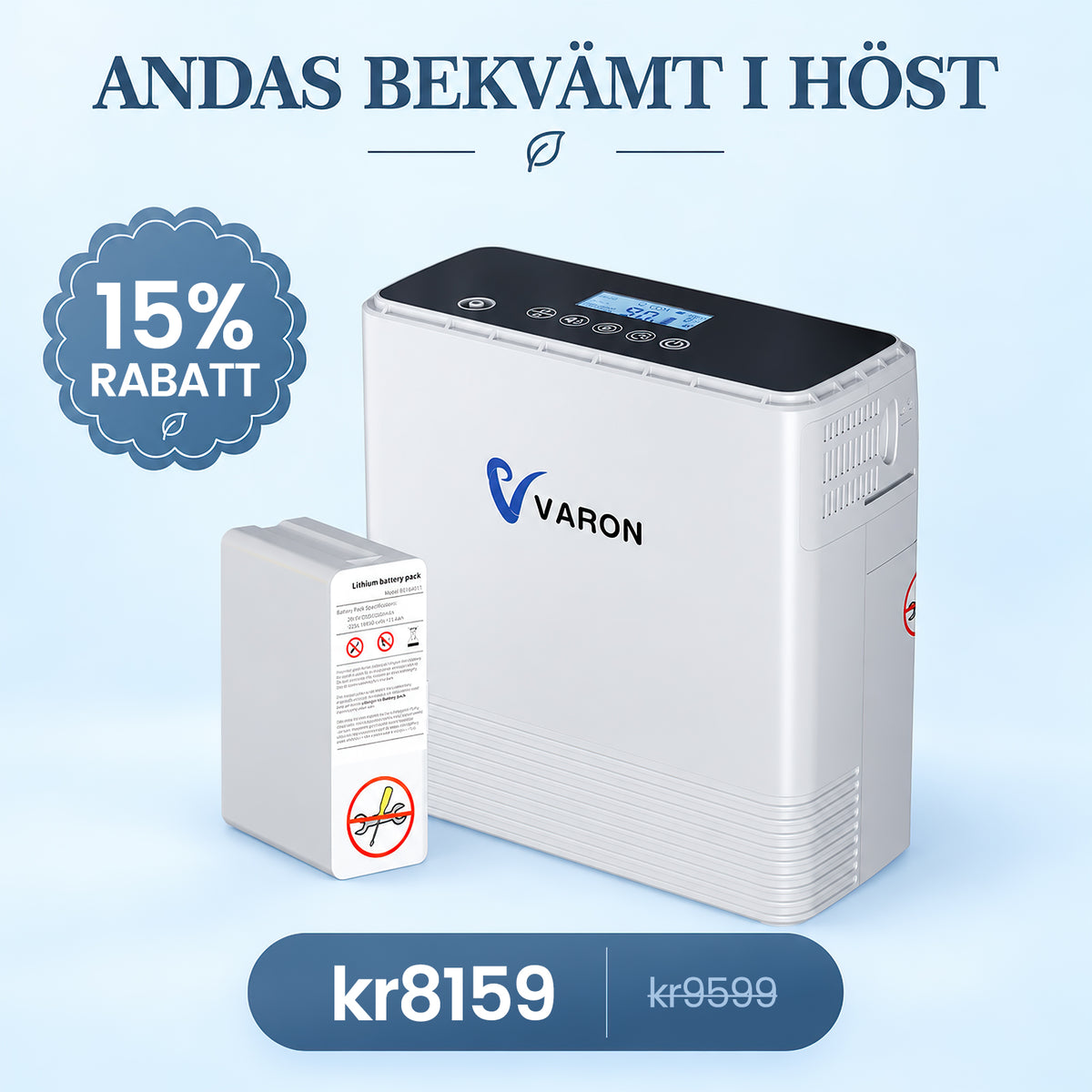 VARON VP-6 Jatkuvatoiminen kannettava happikonsentraattori | 1-6 l/min virtaus, CE-hyväksytty