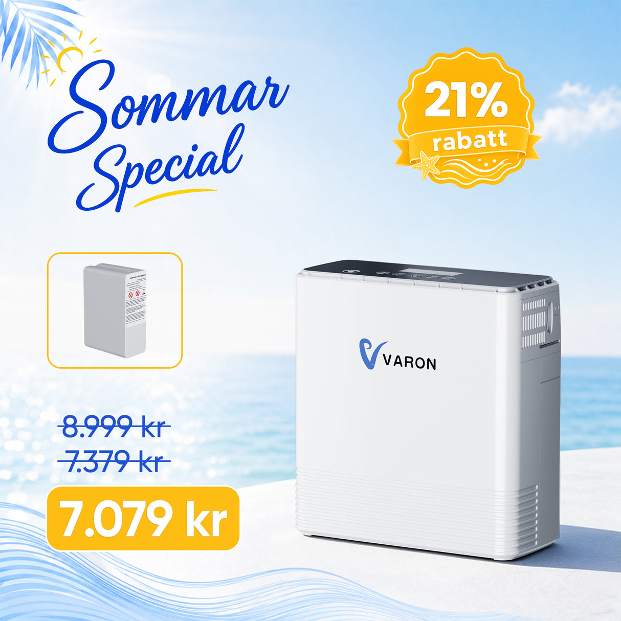 VARON VP-6 Kontinuerlig Bärbar Syrgaskoncentrator | 1-6 L/min Flöde, CE-godkänd