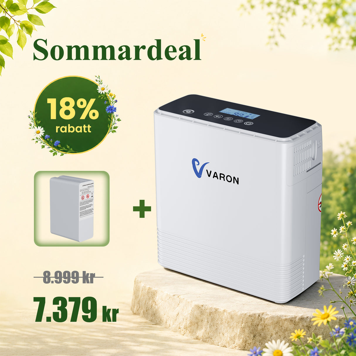 VARON VP-6 Kontinuerlig Bärbar Syrgaskoncentrator | 1-6 L/min Flöde, CE-godkänd