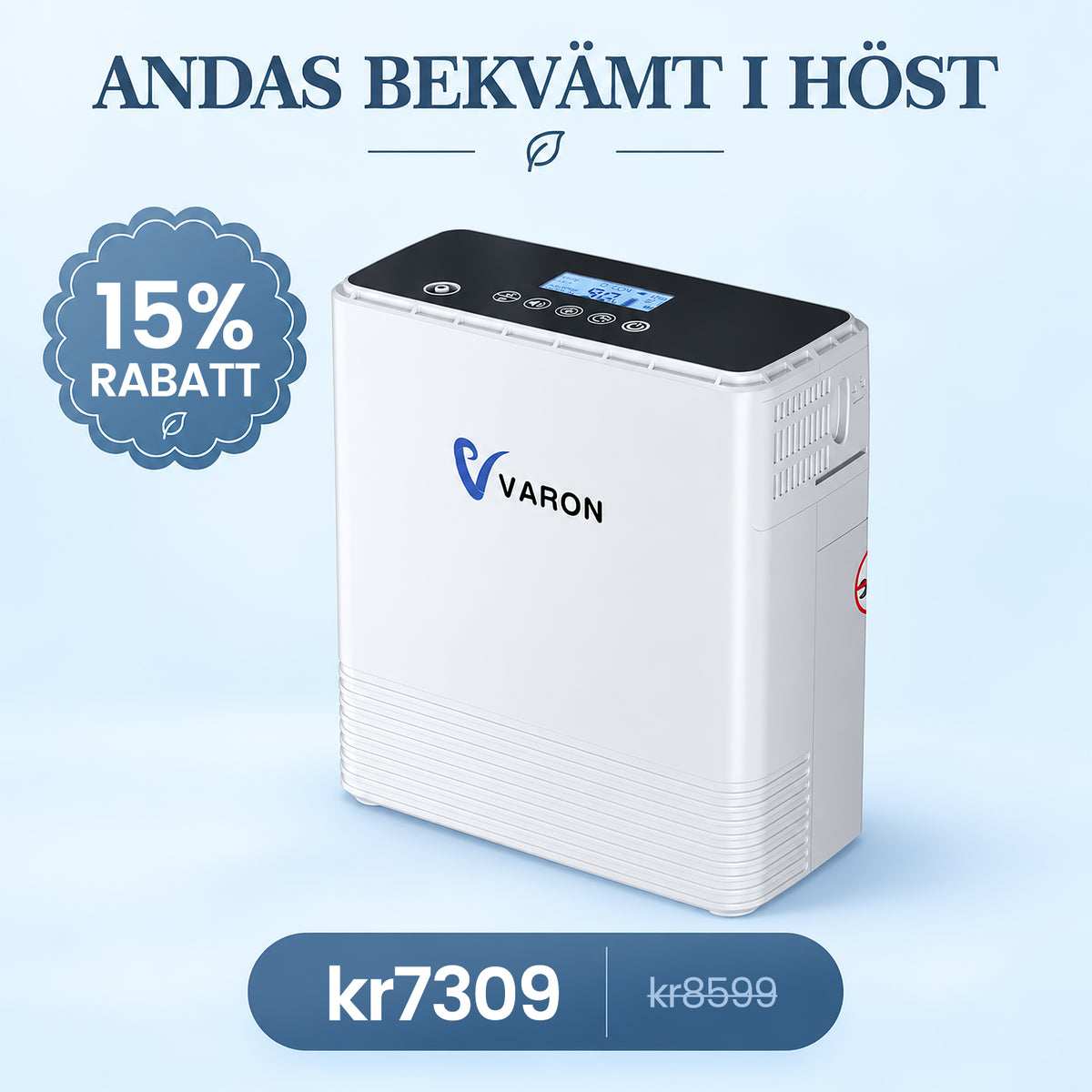VARON VP-6 Jatkuvatoiminen kannettava happikonsentraattori | 1-6 l/min virtaus, CE-hyväksytty