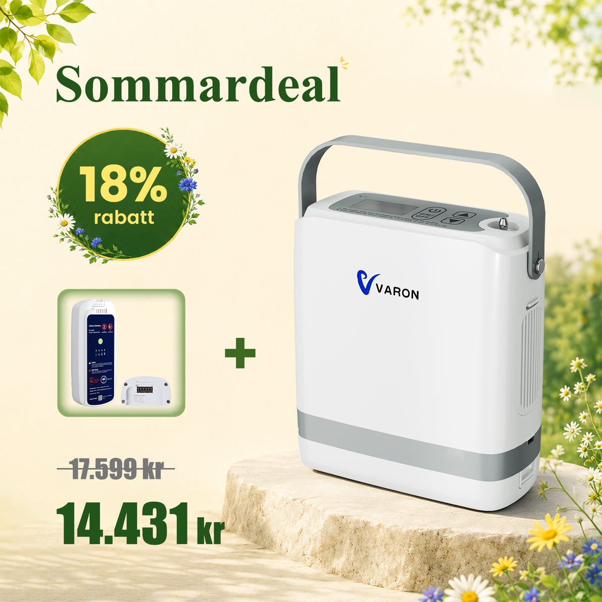 VARON VP-8G | Bärbar pulserad syrgaskoncentrator - 93 % renhet - förlängd batteritid