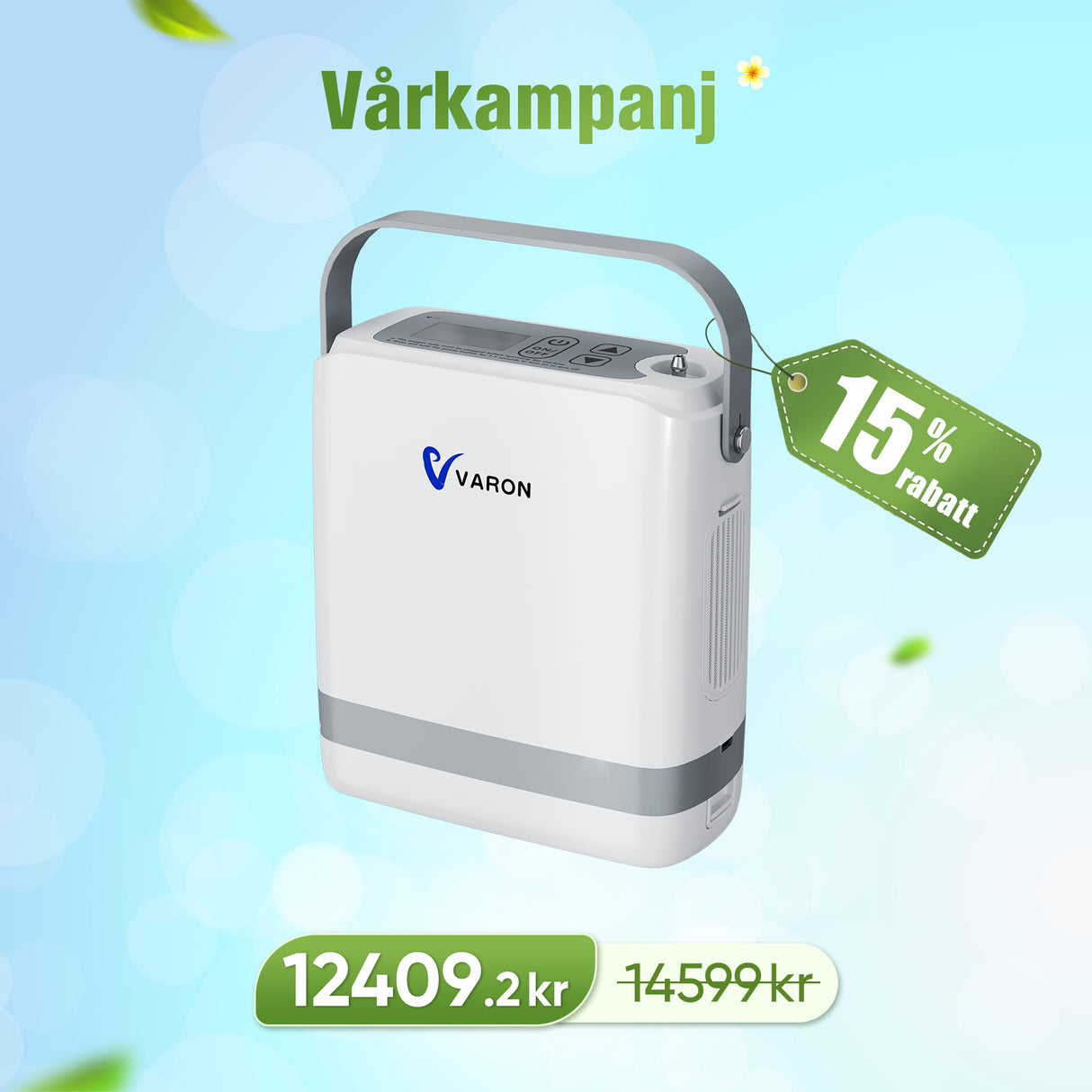 VARON VP-8G | Bärbar pulserad syrgaskoncentrator - 93 % renhet - förlängd batteritid