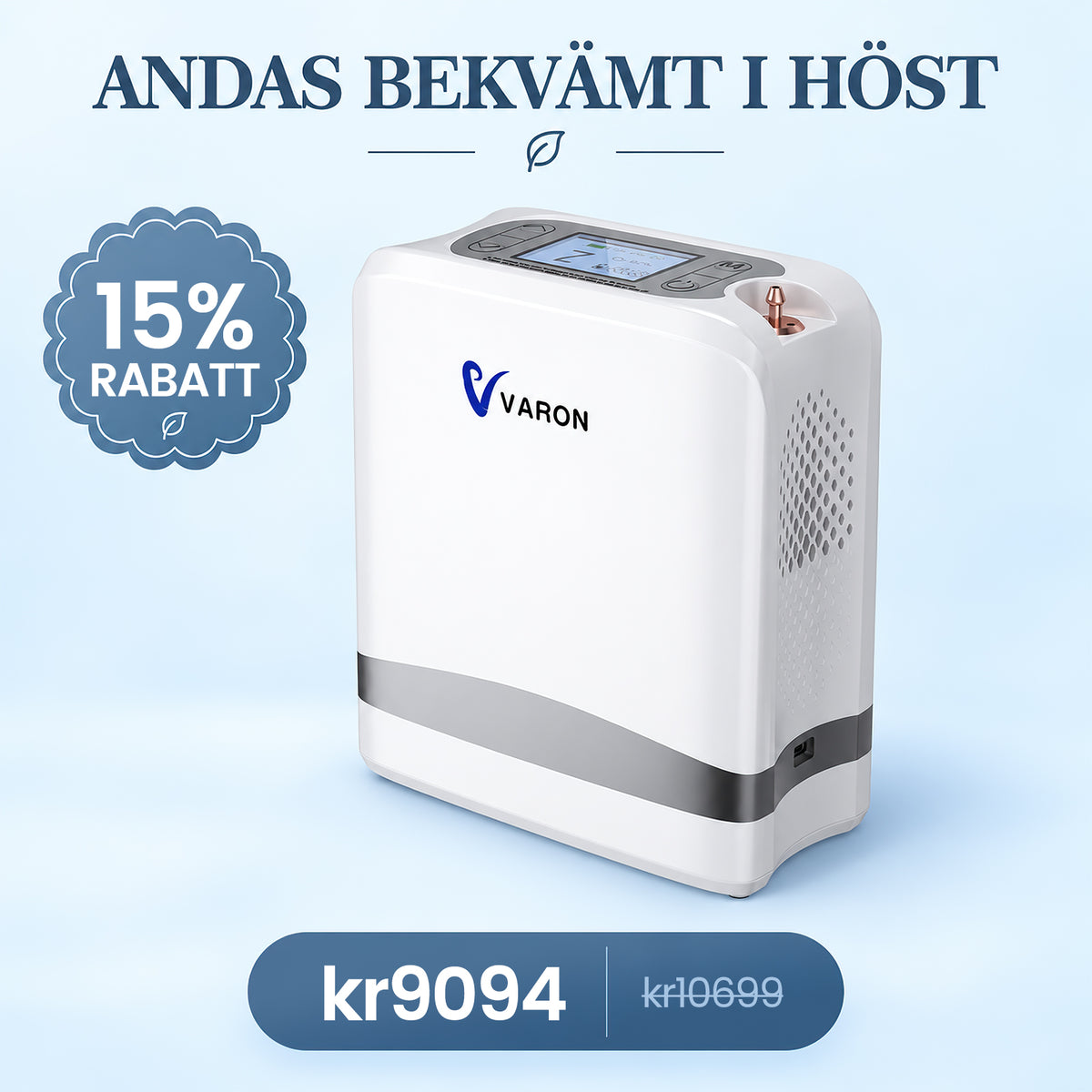 VARON VP-8 Lite Bärbar Syrgaskoncentrator | Pulsdosering, Upp till 90 % Syrehalt