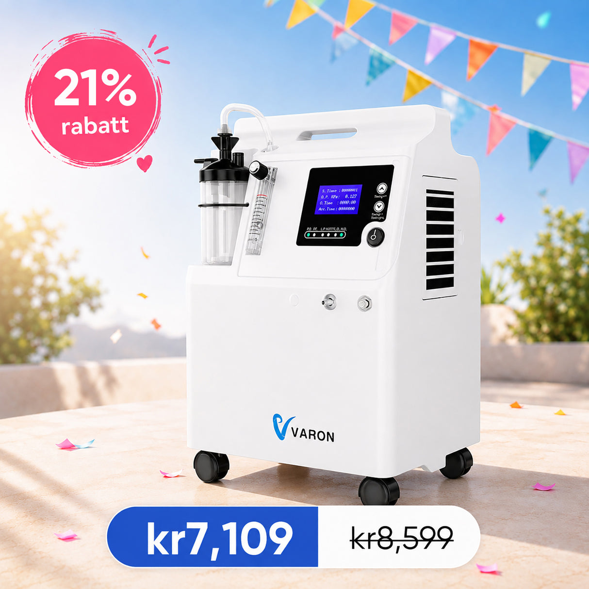 VARON Serene 5L Home Oxygen Concentrator | Low Noise, 72-Hour Operation, FDA Approved