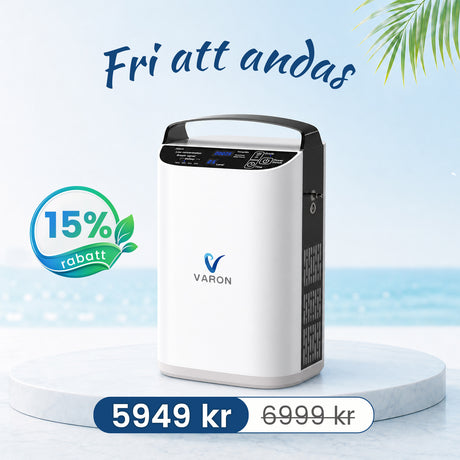 VARON VP-1 Bärbar Syrgaskoncentrator med pulsdos-teknik | 24-timmars Drift, CE-godkänd