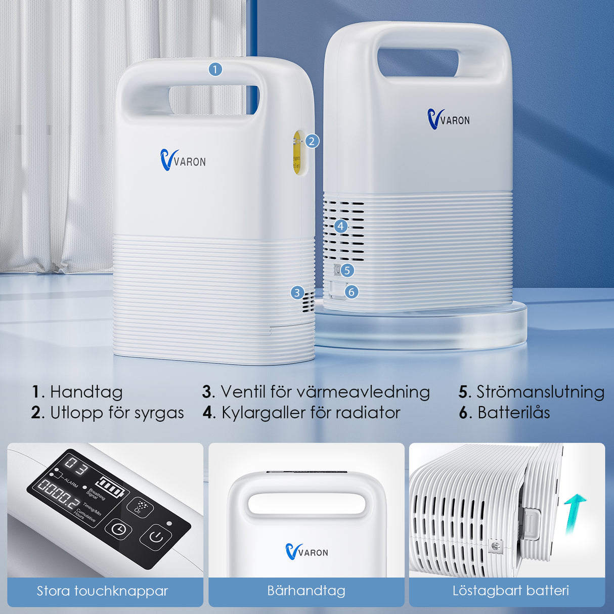 VARON VP-2 Pulse bärbar syrekoncentrator | 93 % syre, lång batteritid, CE-godkänd