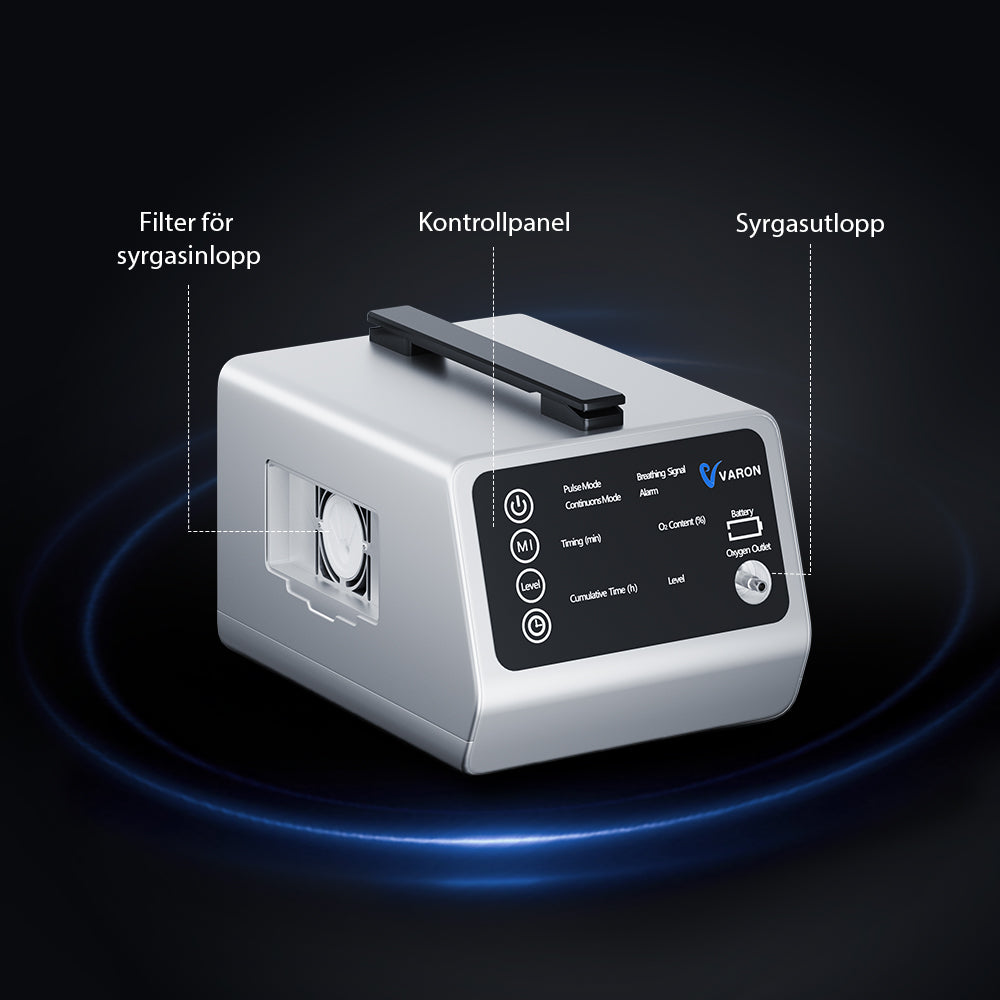 VARON VT-1 Puls & Kontinuerlig Syretillredare | Perfekt för Resor, CE-godkänd