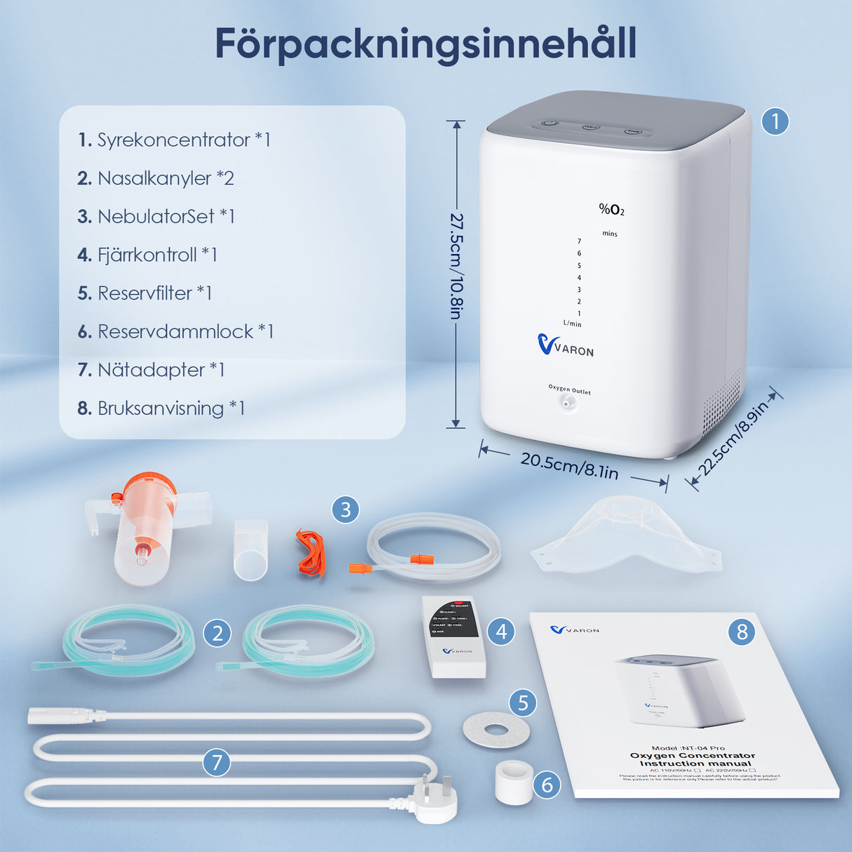 VARON VH-3 Hem-Syretillredare | 1-7 L/min Bekväm Terapi, CE-godkänd