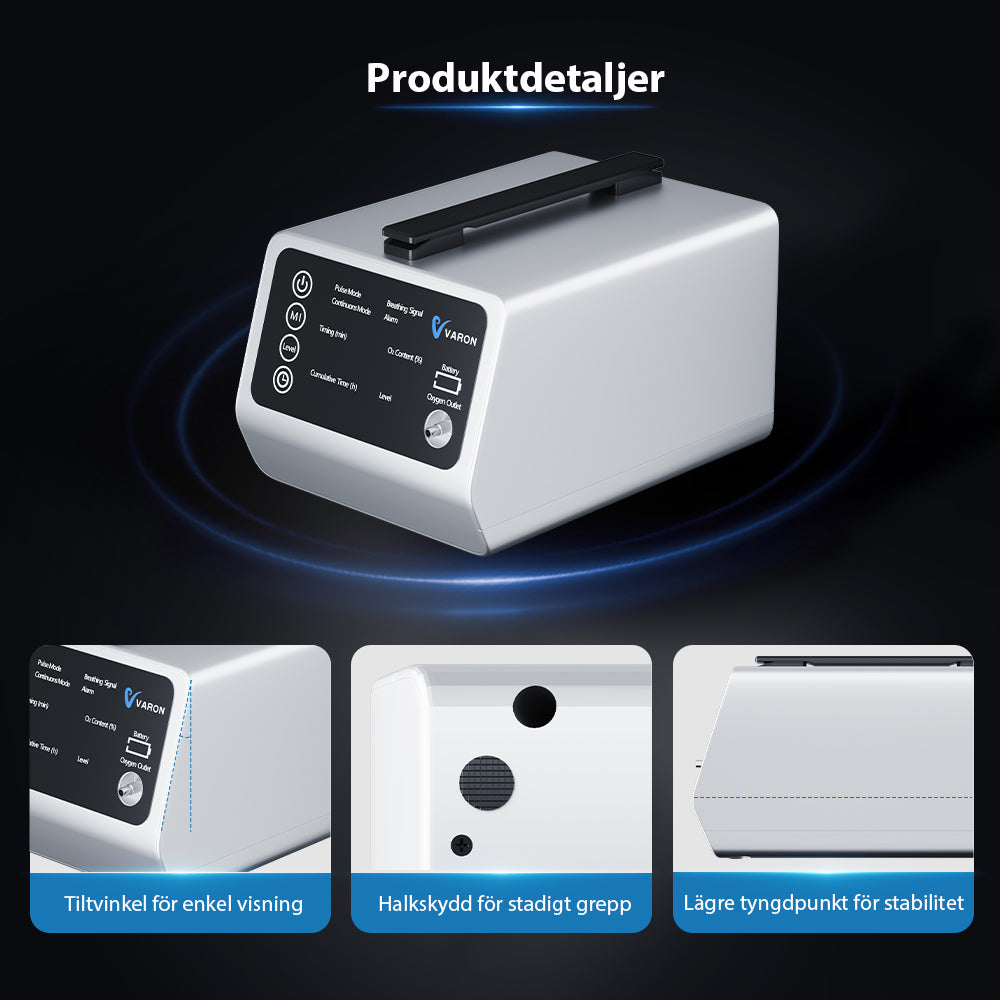 VARON VT-1 Puls & Kontinuerlig Syretillredare | Perfekt för Resor, CE-godkänd