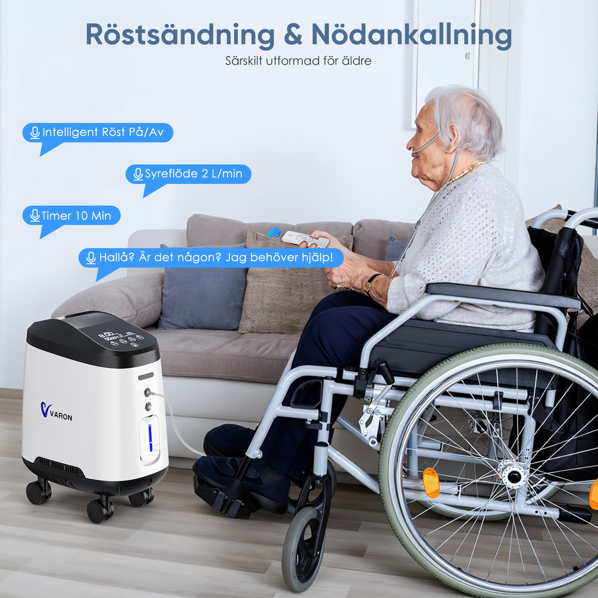 VARON VH-2 Pro Syrgaskoncentrator för Hemmabruk | 9-nivås kontroll, 24-timmars drift, CE-godkänd