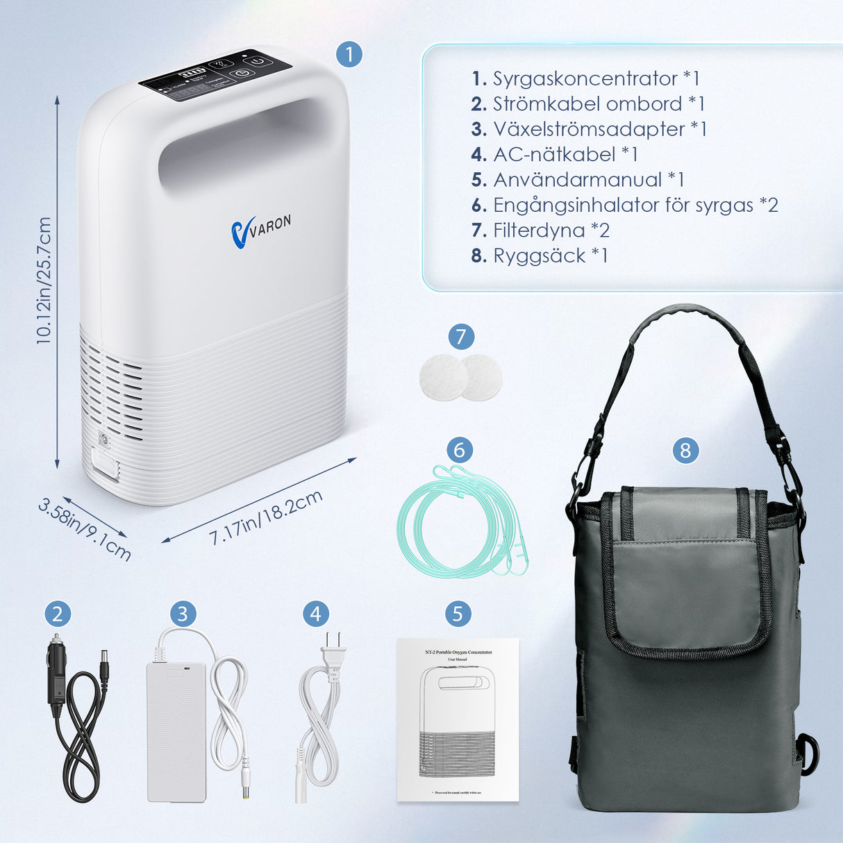 VARON VP-2 Pulse bärbar syrekoncentrator | 93 % syre, lång batteritid, CE-godkänd
