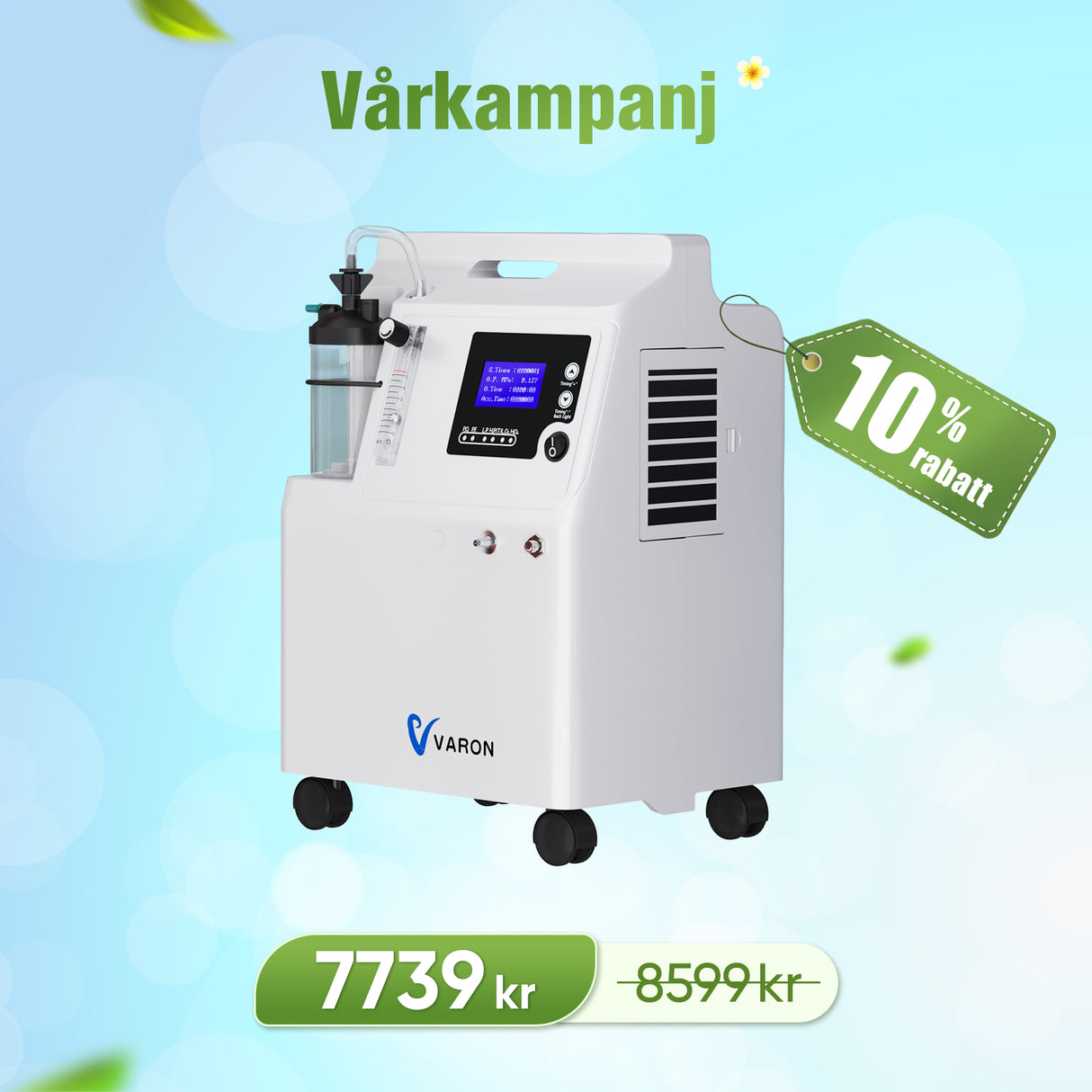 VARON Serene 5L Syrgaskoncentrator i hemmet | Låg Bullernivå, 72-timmars Drift, FDA-godkänd