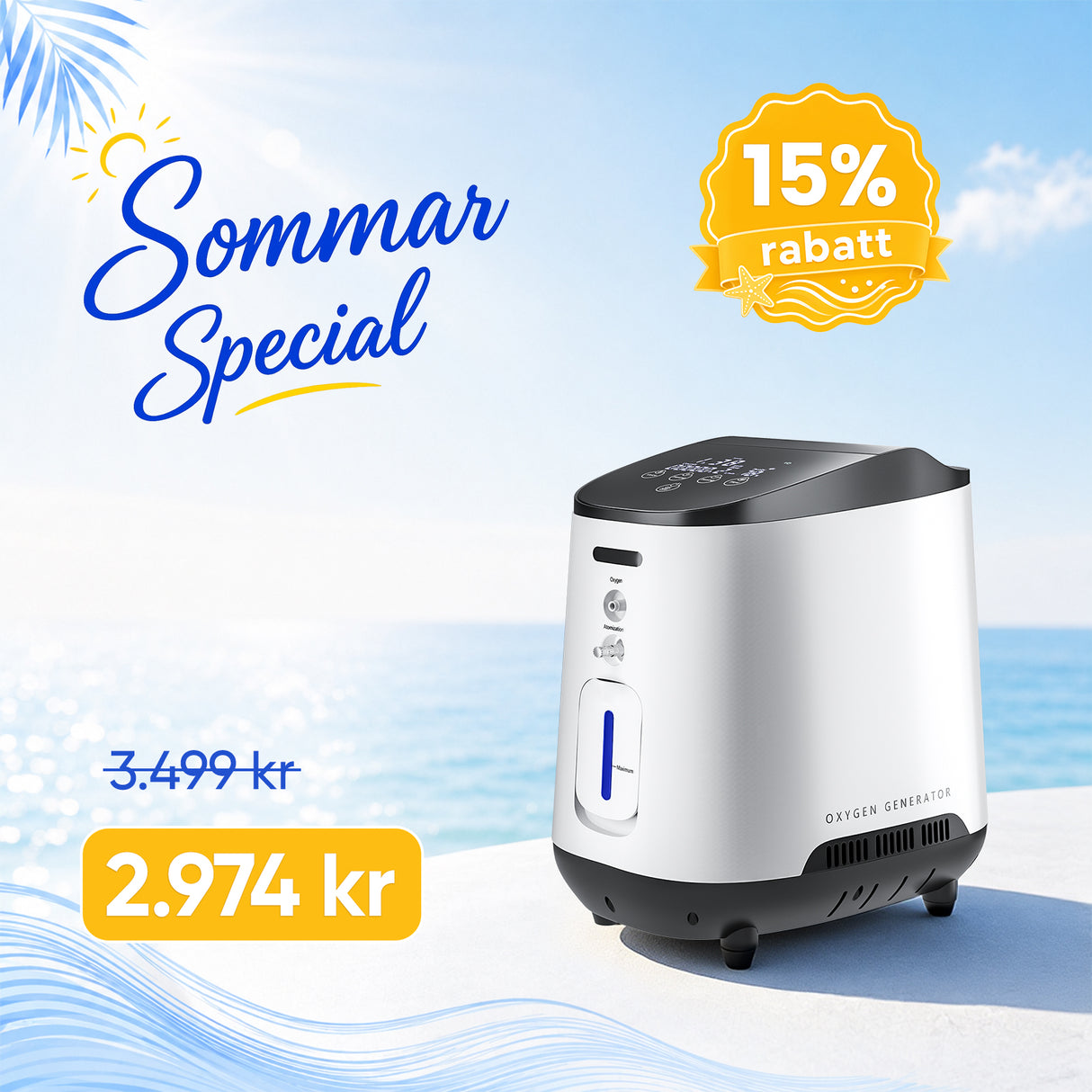 VARON VH-2 Syrgaskoncentrator i Hemmet | 1-7 L/min Justerbar, 24-timmars Drift, CE-godkänd