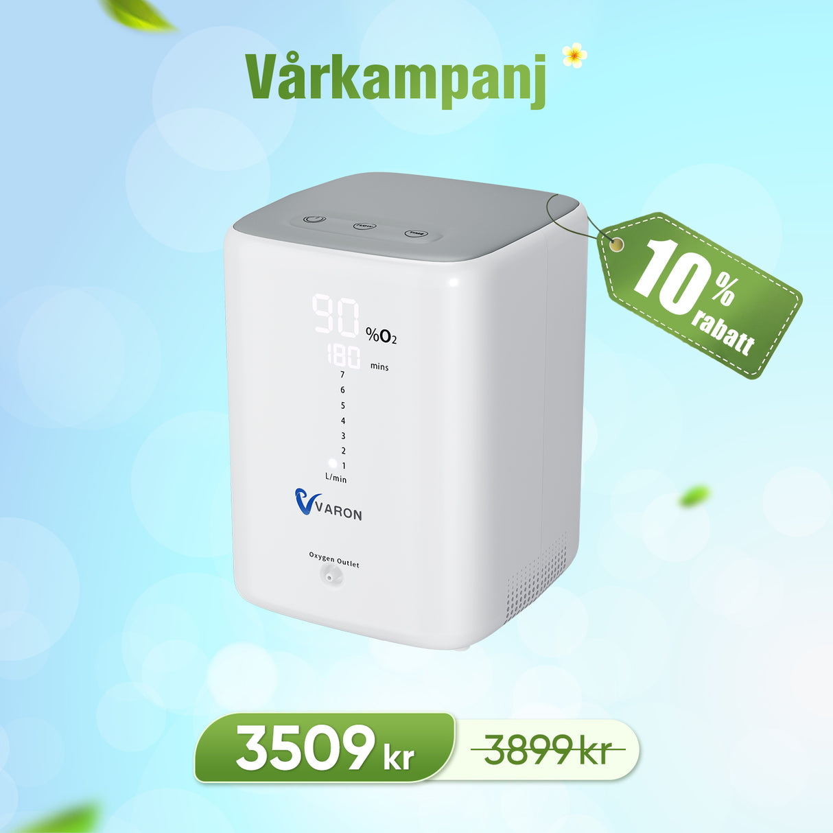 VARON VH-3 Home Oxygen Concentrator | 1-7 L/min Comfortable Therapy, CE Approved