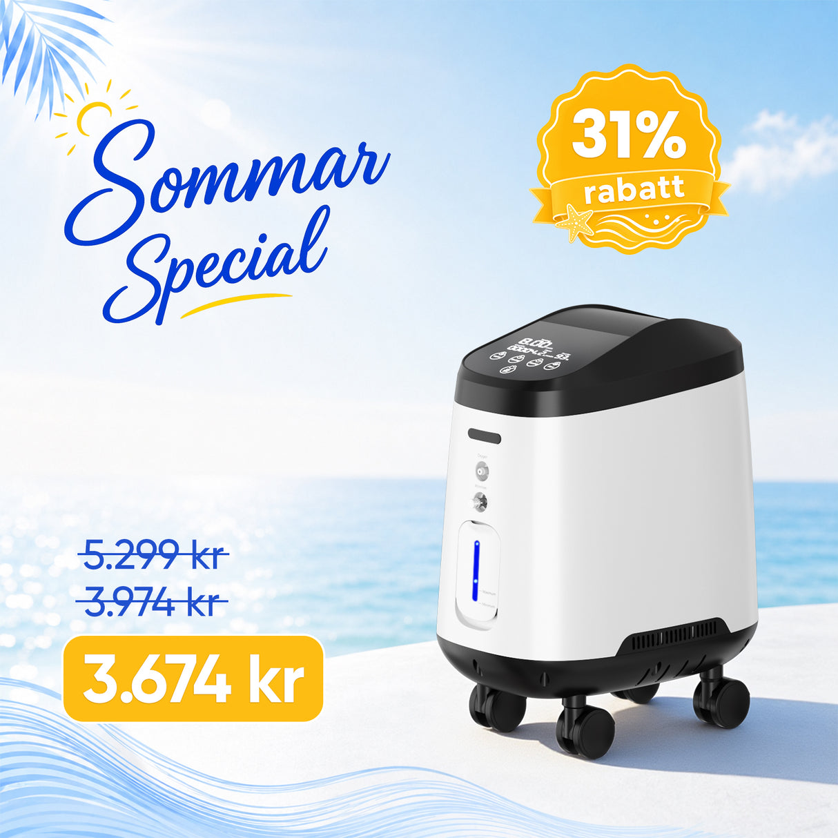 VARON VH-2 Pro Syrgaskoncentrator i Hemmet | 9-nivås kontroll, 24-timmars drift, CE-godkänd