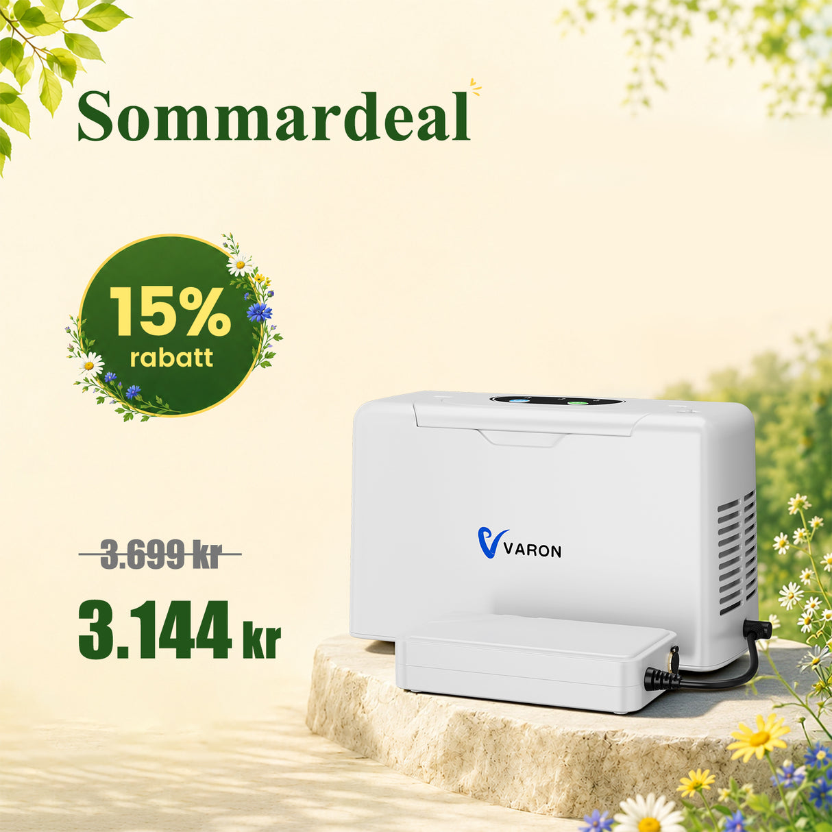 VARON VL-2 Lätt 3L/min Kontinuerlig Portabel Bärbar Syrgaskoncentrator, CE-godkänd