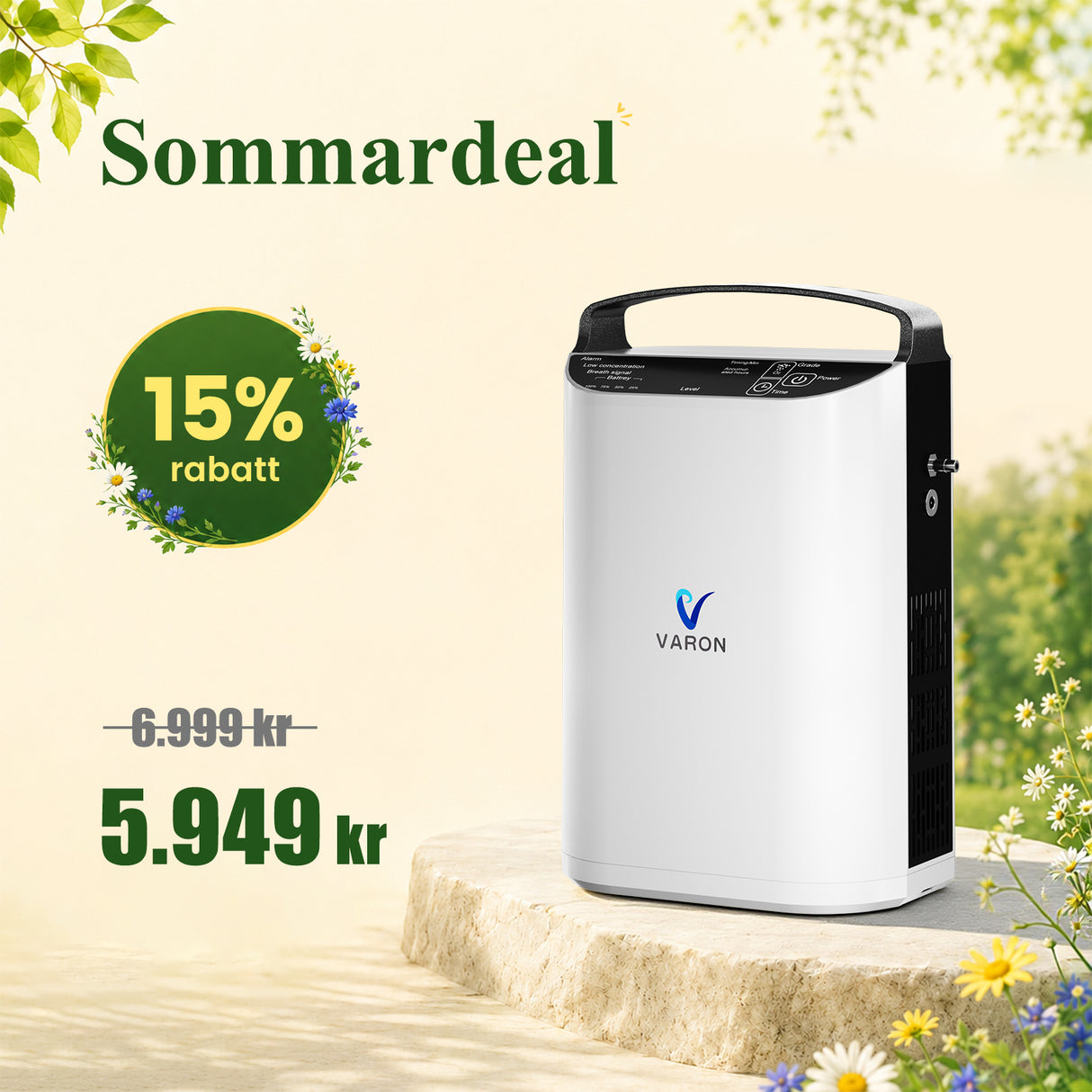 VARON VP-1 Bärbar Syrgaskoncentrator med pulsdos-teknik | 24-timmars Drift, CE-godkänd