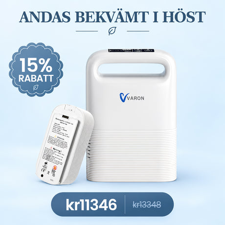 VARON VP-2 Bärbar Syrgaskoncentrator | Pulsdos, 93 % Syrekoncentration, Lång Batteritid