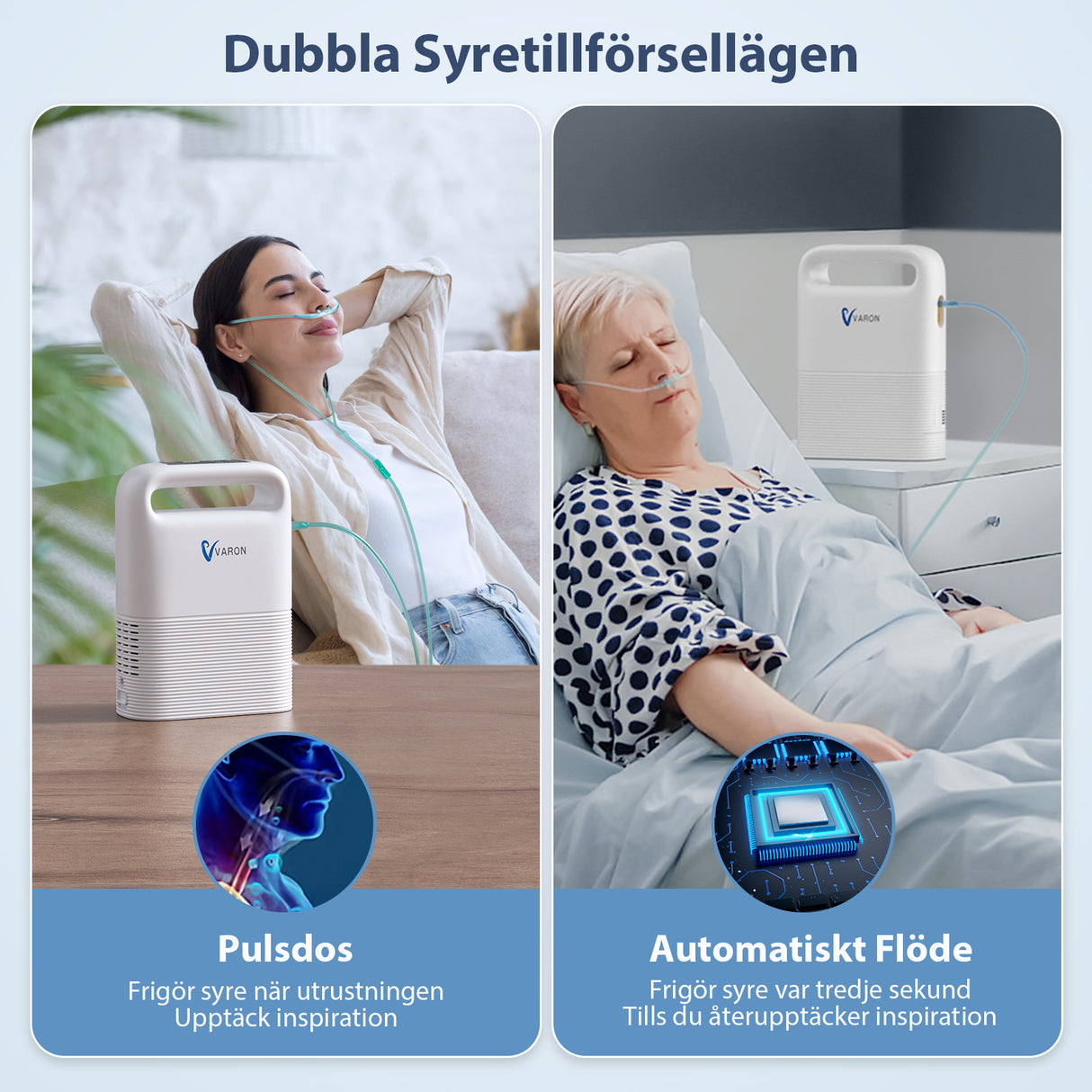 VARON VP-2 Pulse bärbar syrekoncentrator | 93 % syre, lång batteritid, CE-godkänd