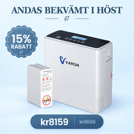 VARON VP-6 Kontinuerlig Bärbar Syrgaskoncentrator | 1-6 L/min Flöde, CE-godkänd
