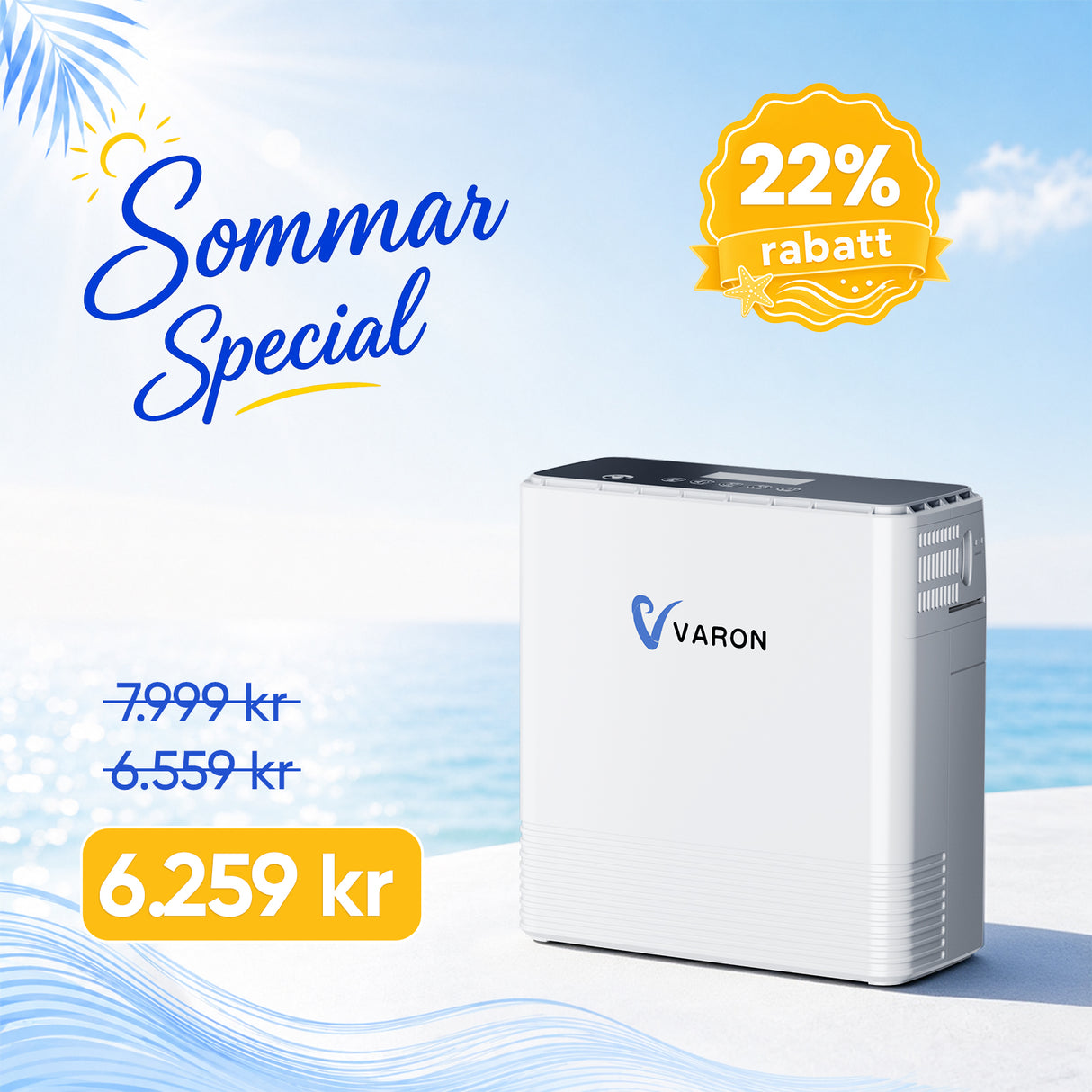 VARON VP-6 Kontinuerlig Bärbar Syrgaskoncentrator | 1-6 L/min Flöde, CE-godkänd