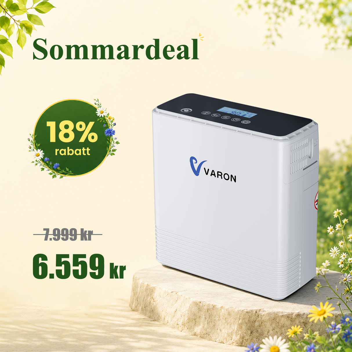 VARON VP-6 Kontinuerlig Bärbar Syrgaskoncentrator | 1-6 L/min Flöde, CE-godkänd