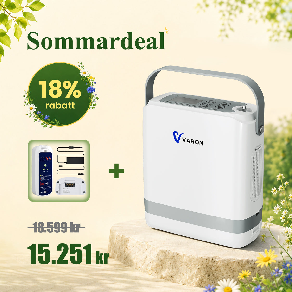 VARON VP-8G | Bärbar pulserad syrgaskoncentrator - 93 % renhet - förlängd batteritid